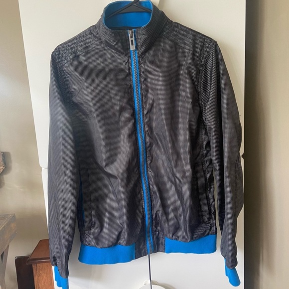 Forever 21 Men Black Blue Grid Windbreaker Jacket Size Medium - Picture 1 of 11